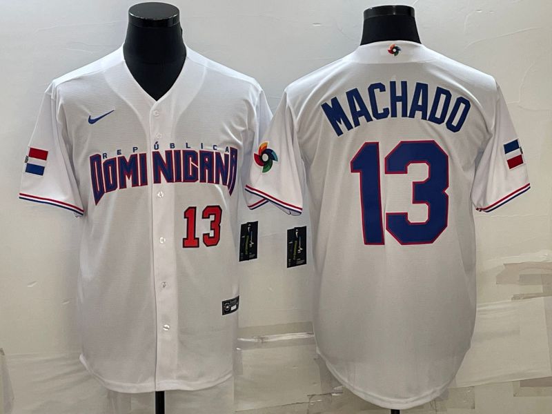 Men 2023 World Cub #13 Machado White Nike MLB Jersey5->more jerseys->MLB Jersey
